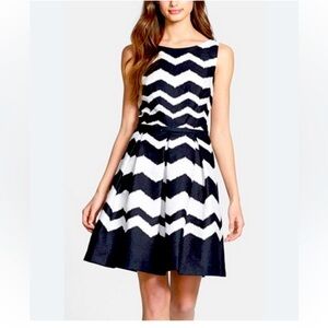 Taylor Chevron Zig Zag Jacquard Black White Fit Flare Dress Size 4